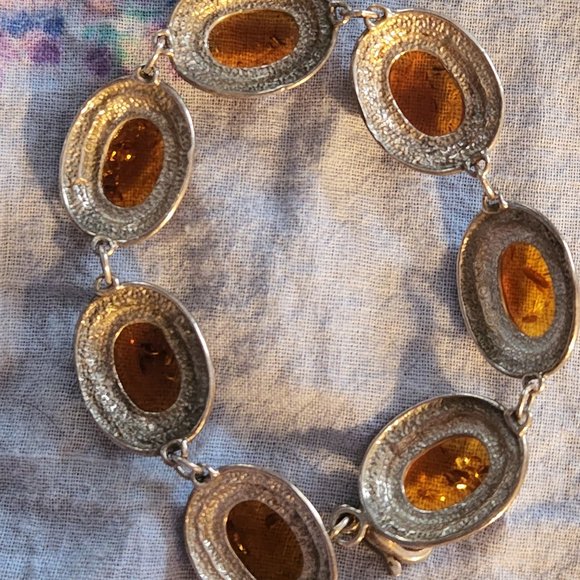 Vintage Sterling Silver Amber Bracelet 8"  22.7g Beautiful signed IMI - Picture 5 of 6
